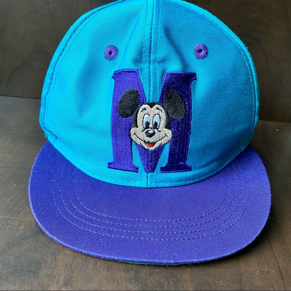 Vtg Mickey Mouse Baseball Hat Snapback Cap Youth goofy hat co. Purple/Turquoise